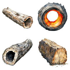 Poster - Watercolor of translated background wooden logs natural setting art style artistic perspective