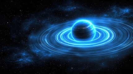 Wall Mural - Exploring cosmic wonders a glowing planet among rings outer space digital art night sky aesthetic beauty