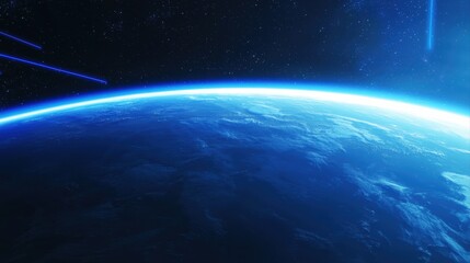 Poster - Glowing Earth from Space with Data Streams Orbiting in the Dark Cosmos