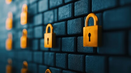 Poster - Digital Cyber Security Concept Featuring Encrypted Locks on a Brick Wall Background