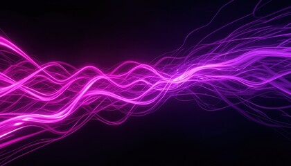 Poster - neon pink light waves flowing in dark abstract background