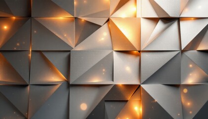 Poster - Geometric abstract pattern with illuminated triangles and warm light