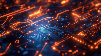 Poster - A vibrant futuristic circuit board with glowing connections and digital elements, reflecting the cutting-edge development in technology and innovation.