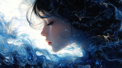 Poster - silhouette of a girl horizon of serenity anime girl silhouette in captivating 4k digital artwork wallpaper generative ai