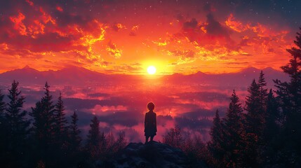 Poster - silhouette of a girl on a mountain silhouette of woman girl night harmony loneliness wallpaper flare silhouette of a person in the forest generative ai