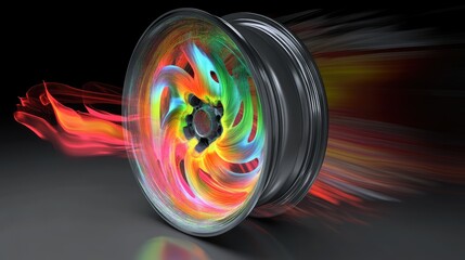 Poster - A visual representation of finite element analysis (FEM) on a rim wheel, showing stress distribution with color maps indicating the areas under pressure.