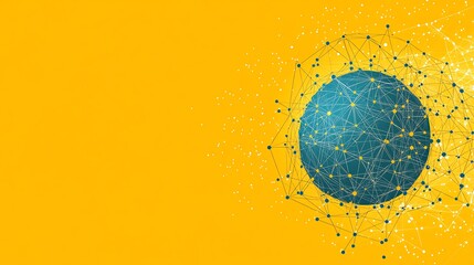 Canvas Print - Global network glowing brightly against vibrant yellow background. AI Generated