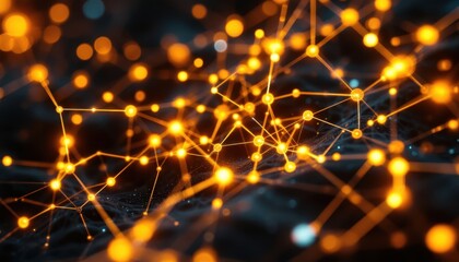 Fototapete - Network of glowing orange connections forming a futuristic digital web