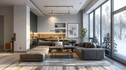 Wall Mural - Stylish living room interior in modern house.