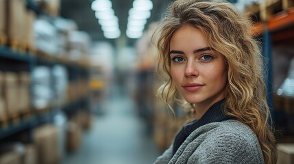 Poster - smart warehouse management female employee or supervisor using digital tablet to check stock invento