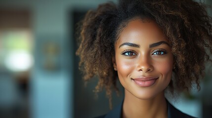 Poster - smiling african american businesswoman in professional attire posing confidently in a studio setting close up shot