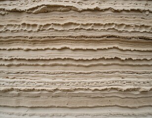 Poster - Sedimentary Rock Layers. Beige Cream Strata Texture. Smooth Wavy Lines. Geological History. Gradual Accumulation. Fine Particles. Silt Clay Composition. Undulating Natural Appearance. Earthy
