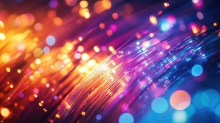 Poster - Colorful fiber optic cables glowing with vibrant light streams, illustrating high-tech communication networks and modern technological connections.