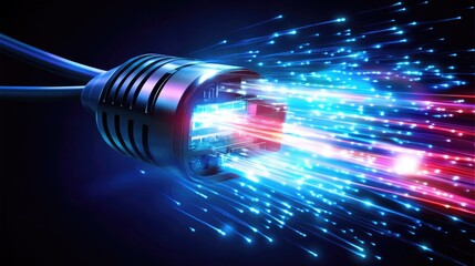 Poster - Fiber optic cables with vibrant, glowing light streams, emphasizing the advanced communication technology and rapid data exchange.