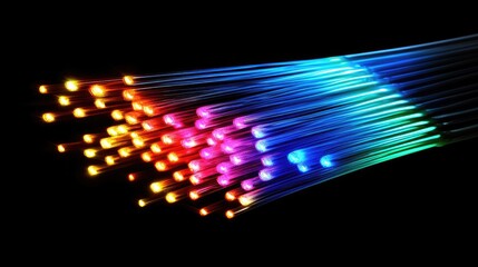 Poster - Fiber optic cables with vibrant, glowing light streams, emphasizing the advanced communication technology and rapid data exchange.
