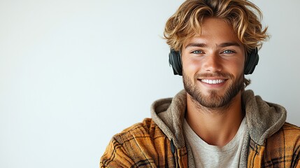 Poster - smiling young blonde woman working as a customer service representative with a headset isolated on a