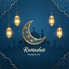 Aufkleber - Elegant Ramadan Mubarak design with a crescent moon and intricate patterns.