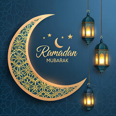 Aufkleber - Elegant Ramadan Mubarak design with a crescent moon and intricate patterns.