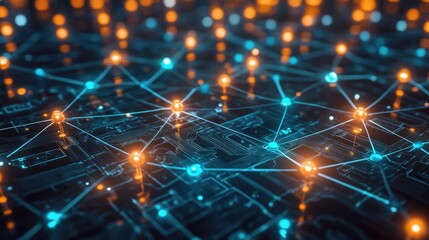 Poster - High-tech futuristic circuit board with luminous digital patterns, showcasing intricate and glowing connections in an advanced technological landscape.