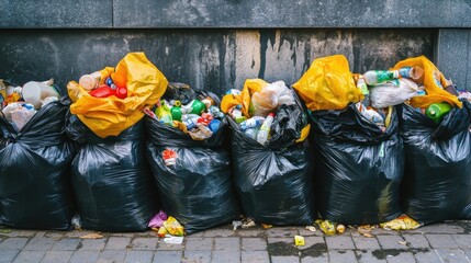 Poster - Overflowing trash bags with separated recyclables, symbolizing the need for proper waste management and the recycling process in sustainable living