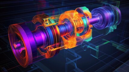Aufkleber - Stress test results of a crankshaft and pistons using FEM, with color maps that visualize the distribution of forces in the components.