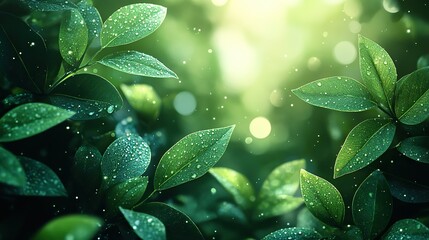 Poster - spring nature abstract background with green leaves and bokeh effect blurred foliage from trees for a serene and fresh seasonal design