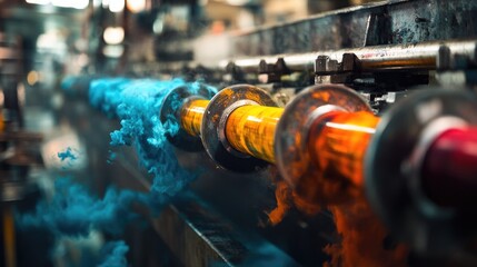 Aufkleber - The vibrant flow of ink through color printing rollers in a factory setting, illustrating the sophisticated process of modern industrial printing.