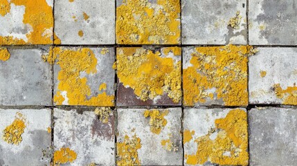 Poster - Yellow lichen thriving on rustic roof tiles, set in the idyllic French countryside, showcasing the passage of time and nature beauty.