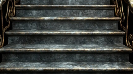 Wall Mural - Ornate, aged stone staircase, interior view, ornate railing, dark background