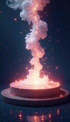 Wall Mural - Platform of light with rising white smoke and sparkles, halo