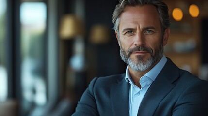 Poster - successful mature businessman in formal suit confidently looking at camera exemplifying leadership and professionalism in the corporate world