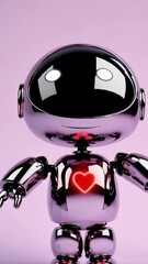 Poster - Shiny metallic robot with heart icon transitioning colors in three frames