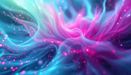 Poster - Abstract neon lights - vibrant pink and blue flowing patterns with particle glow