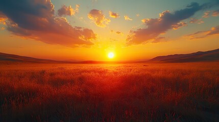 Poster - sunset over the field captivating 4k time lapse majestic sunrise sunset landscape with stunning nature s light and rolling colorful clouds generative ai