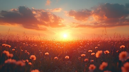 Poster - sunset over the field captivating 4k time lapse majestic sunrise sunset landscape with stunning nature s light and rolling colorful clouds generative ai