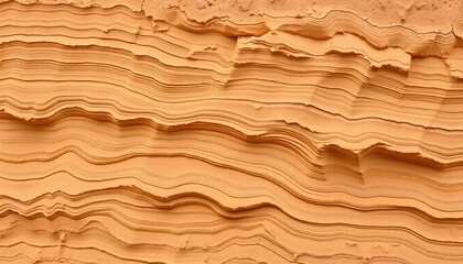 Poster - Earthy Waves. Flowing Sediment Layers in Orange Hues. Striking Rock Formation Texture with Rhythmic Undulation. A Beautiful Example of Natural Deposition and Erosion Processes. Captivating Geological