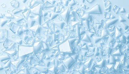 Poster - Shattered Glass Fragments Sparkle. Scattered Pieces of Broken Glass Create a Delicate, Chaotic Composition on Light Blue Surface. Reflective Shards Catch Light. Abstract Texture. Danger. Conceptual