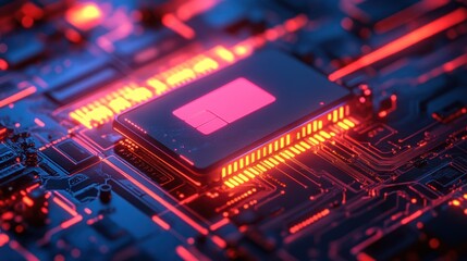 Poster - glowing cpu on circuit board, tech background, data processing (1)
