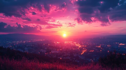 Poster - sunset view in the town lofi background generative ai