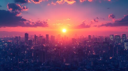 Poster - sunset view in the town lofi background generative ai