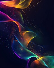 Wall Mural - dark background, colorful ribbon-like waves on top with small bubbles in between