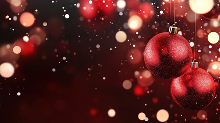 Aufkleber - Glittering Red Christmas Ornaments with Soft Bokeh Background