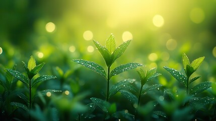 Poster - vibrant abstract circular green bokeh background with soft nature light and blurred spring elements perfect for fresh and serene design projects