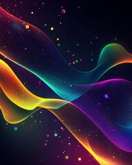 Wall Mural - dark background, colorful ribbon-like waves on top with small bubbles in between