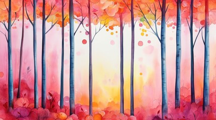 Aufkleber - Vibrant Autumn Forest with Colorful Leaves and Soft Sunlight Effects