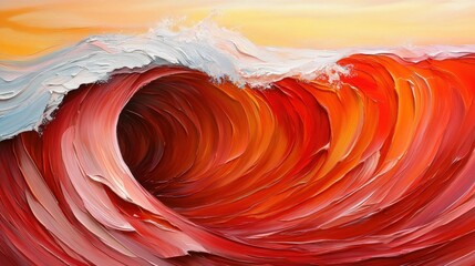 Poster - Vibrant Abstract Artwork of a Red and Orange Ocean Wave Motion