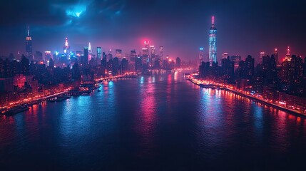 Poster - vibrant city skyline at night captivating 4k wallpaper with colorful lights and dynamic urban atmosphere city skyline at night generative ai
