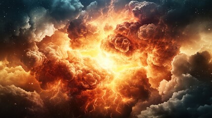 Poster - Dramatic Explosion with Fiery Flames and Voluminous Clouds