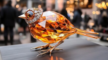 Poster - Ornate Jewel Bird Sculpture in Amber and Clear Crystal Finish