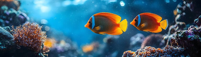 Wall Mural - Enchanting Angelfish Gliding Through a Vibrant Coral Reef Seascape